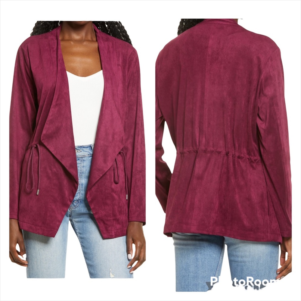NWT Blank NYC Faux Suede Drapey Jacket In Burgundy